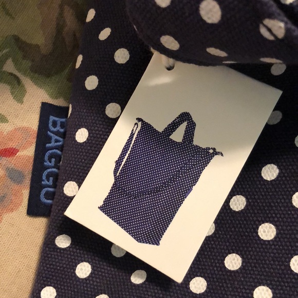 BAGGU Duck Tote Shoulder Crossbody Handle Tote PolkaDot Blue White Classic NEW - Picture 6 of 16